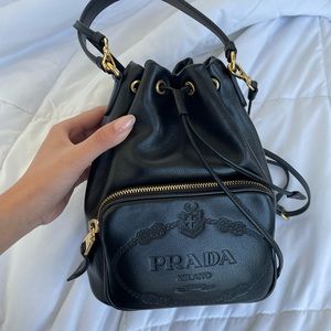 Prada leather black bucket bag